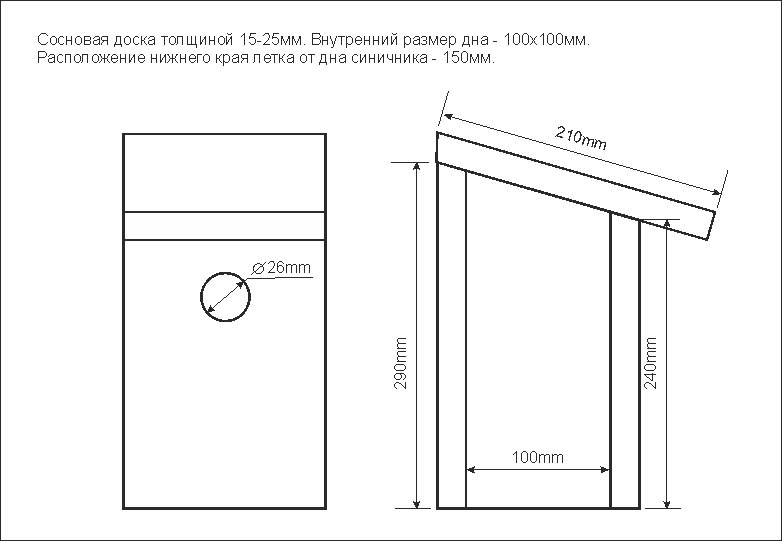 Размеры синичника чертеж из доски