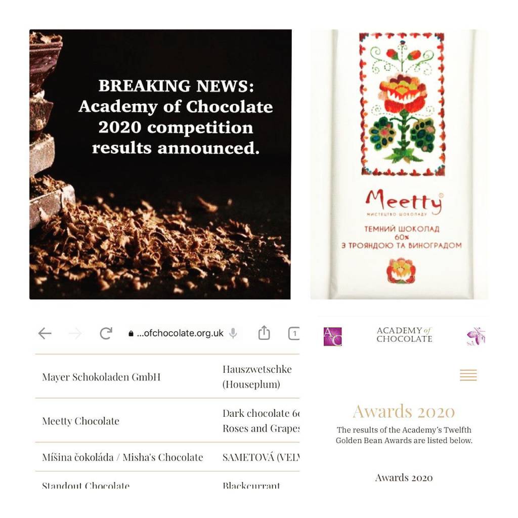 Шоколад з трояндою і виноградом ТМ Meetty отримав престижну нагороду лондонської Академії шоколаду