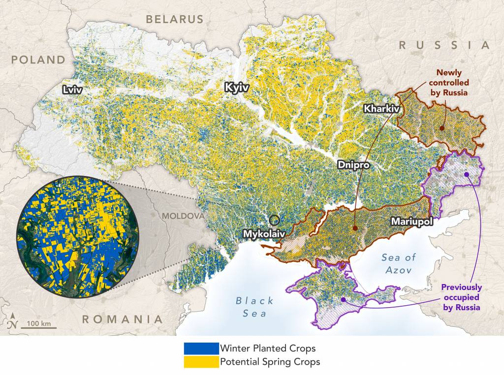Опублікована NASA Harvest мапа українських сільгоспугідь, що перебувають на тимчасово окупованих територіях
