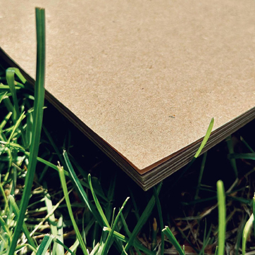 Стос паперу компанії Releaf Paper зроблений з опалого листя лежить на траві.